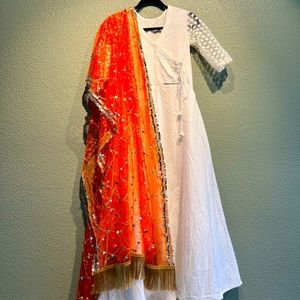 White anarkali maxi Indian pakistani dress